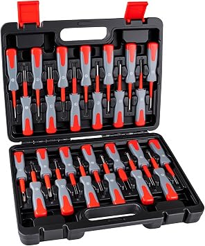 26 PCS Terminal Removal Tool Kit, Depinning Tool Pin Removal Tool Kit for Universal Vehicle Wire, Harness Connector Pin Removal Tool with Titanium Needles and Non Slip Handle