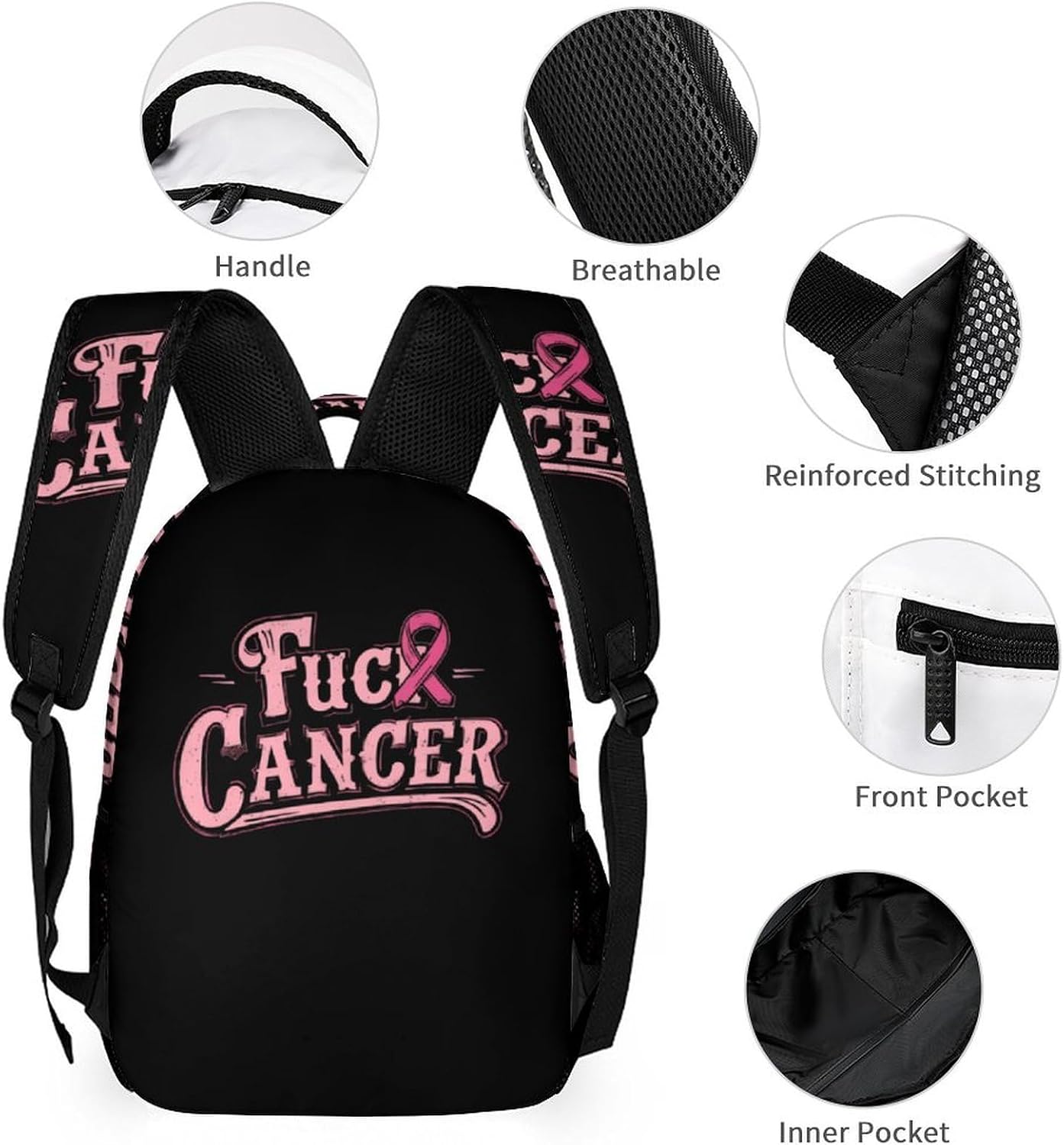 Fuck1 Cancer Novelty Backpack Set with Lunch Bag Pencil Cases image 3