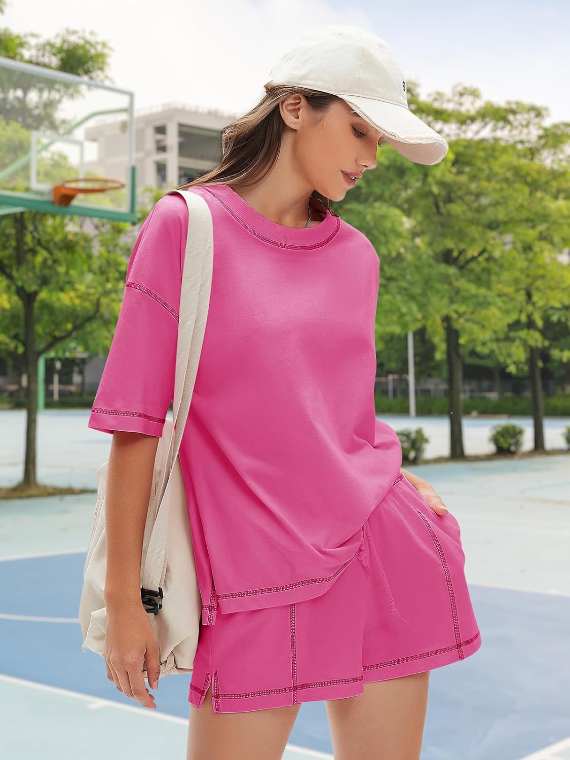 EXLURA Women's Casual Summer 2 Piece Sets 100% Cotton Short Sleeve Tshirt and Shorts Matching Sweatsuits Lounge Set 2026 - Image 3