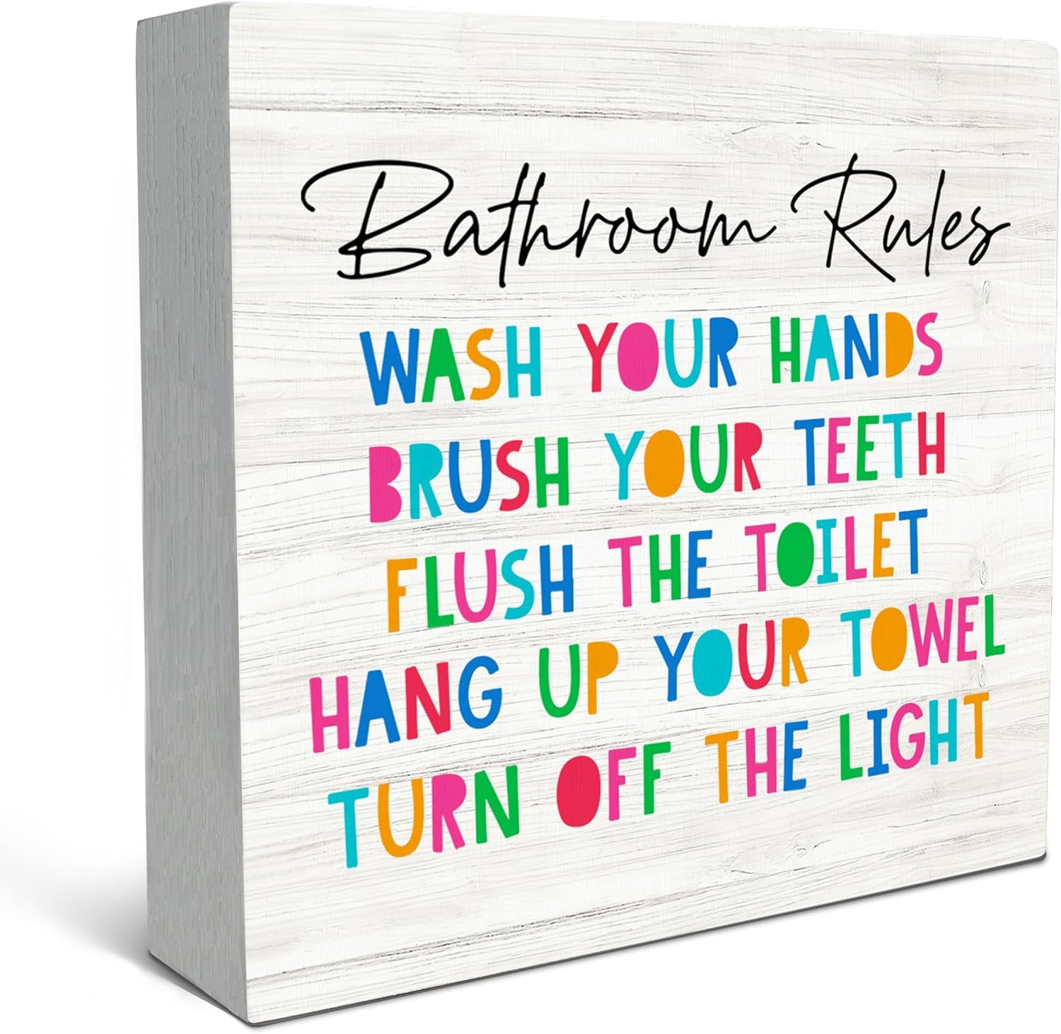 Bathroom Rules Box Sign 5x5 Inch Wooden Farmhouse Decor