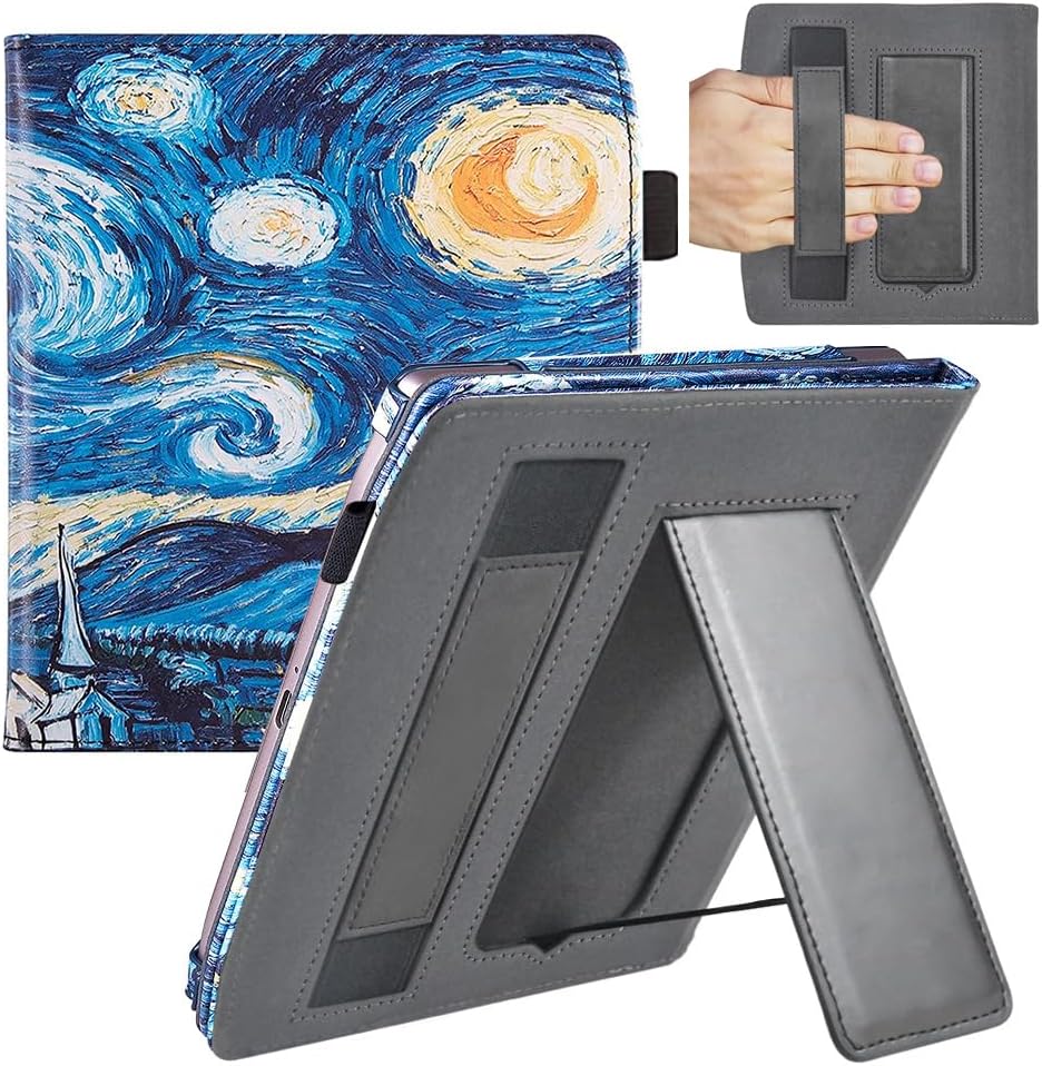 Case for 7" Pocketbook Era Color Ereader 2024 & 7" Pocketbook Era Ereader 2022, Slim PU Shell Cover with Stand, Hand Strap, Auto-Wake/Sleep Feature, Black