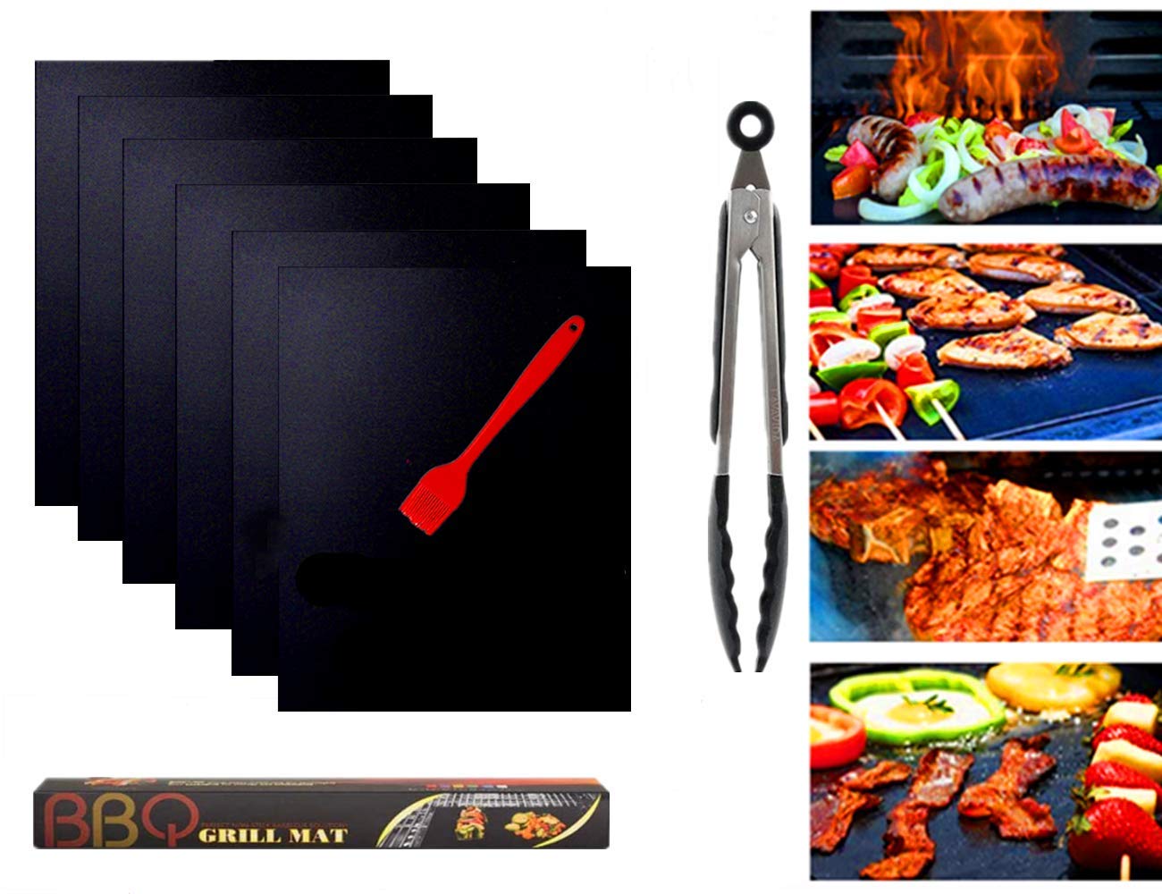 BBQ Grill Mat,Grill Mats Non Stick Set Of 6 Heavy Duty 4060Cm,Grilling Mats For Gas Grill Prime ,Barbecue Mat Reusable And Easy To Clean Barbecue Grilling Accessories Bbq Gifts For Men (BLACK6PC)