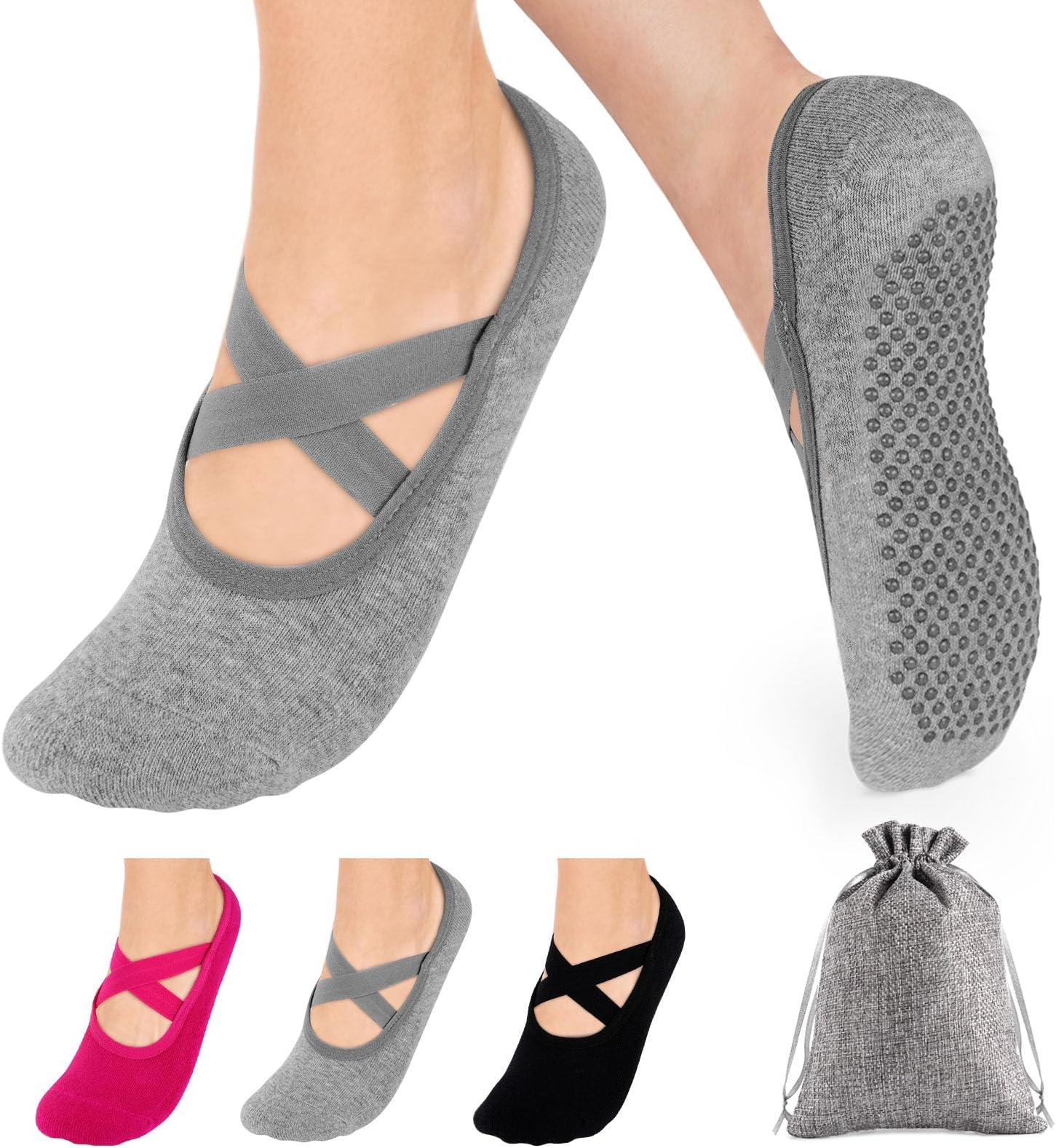 AnstoreAnstore Yoga Socks, 3 Pairs Pilates Socks for Women, Pilates Grip Socks Ideal for Ballet, Yoga, Pilates, Fitness, Workout, Size 5-8