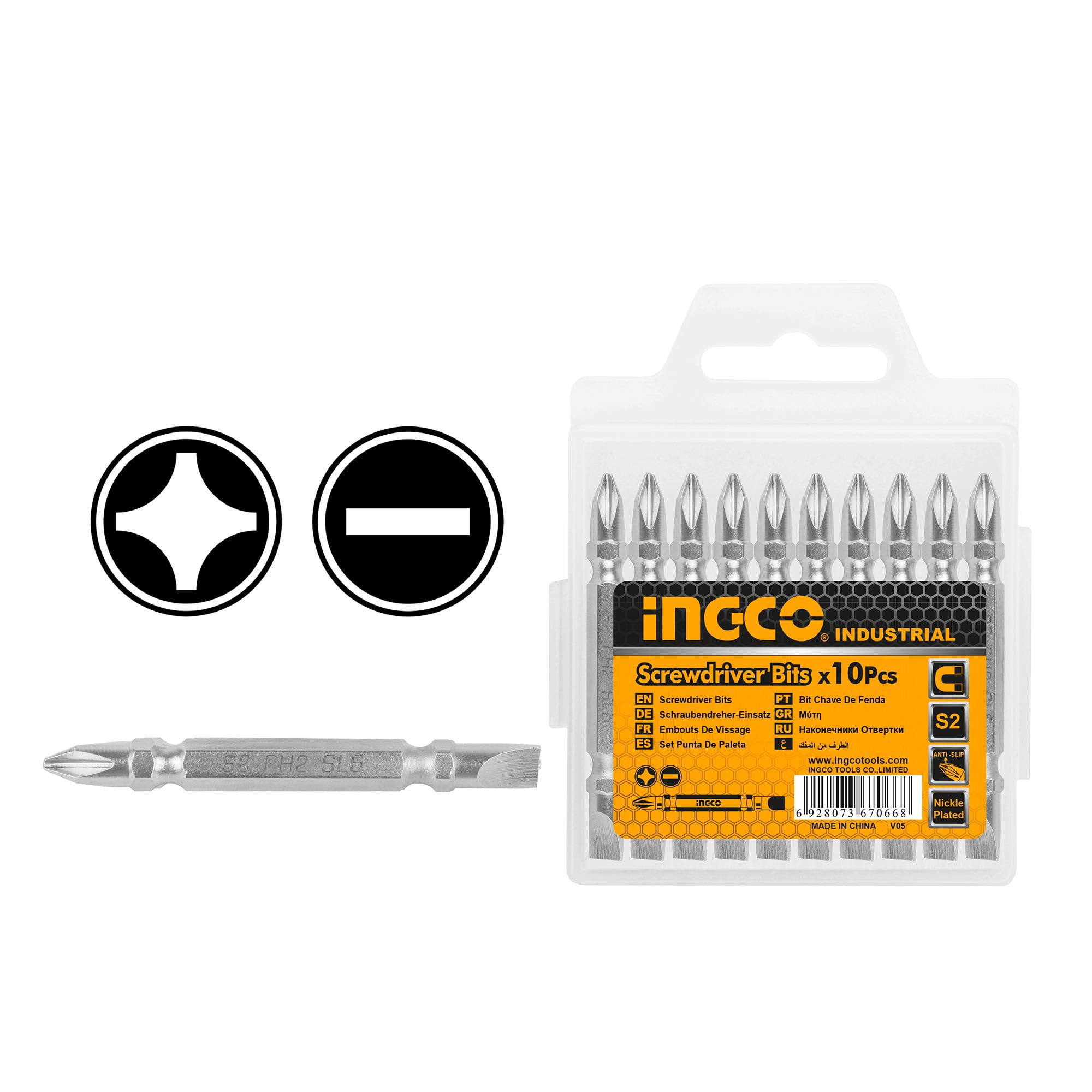 INGCO Screwdriver Bit, PH2+SL6, 65 mm, 10 PCS PACK, S2 Industrial Steel, Nickle Plated Megnetic (B0D69T9QQK) Amazon Price History, Amazon Price Tracker