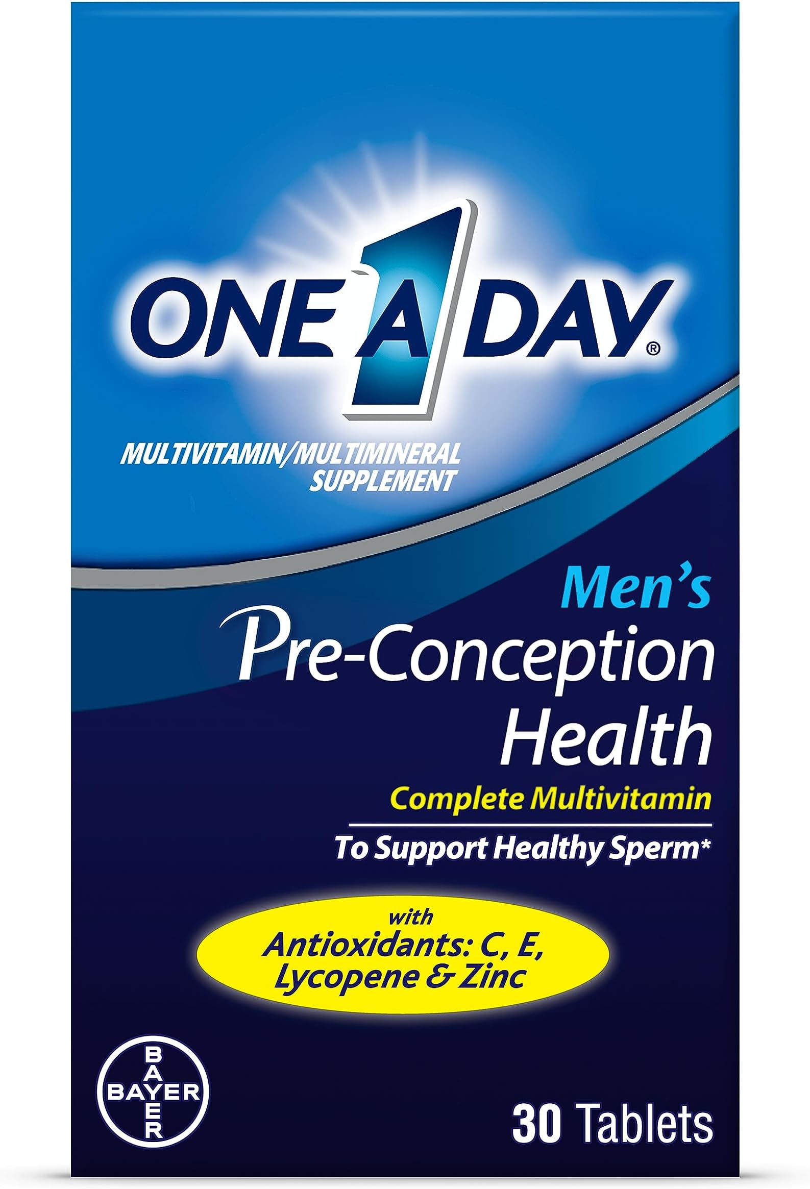 - One A Day Men's Pre-Conception Health Multivitamin to Support Healthy Sperm, Supplement for Men with Vitamin C, Vitamin E, Selenium, Zinc, and Lycopene, 30 Count