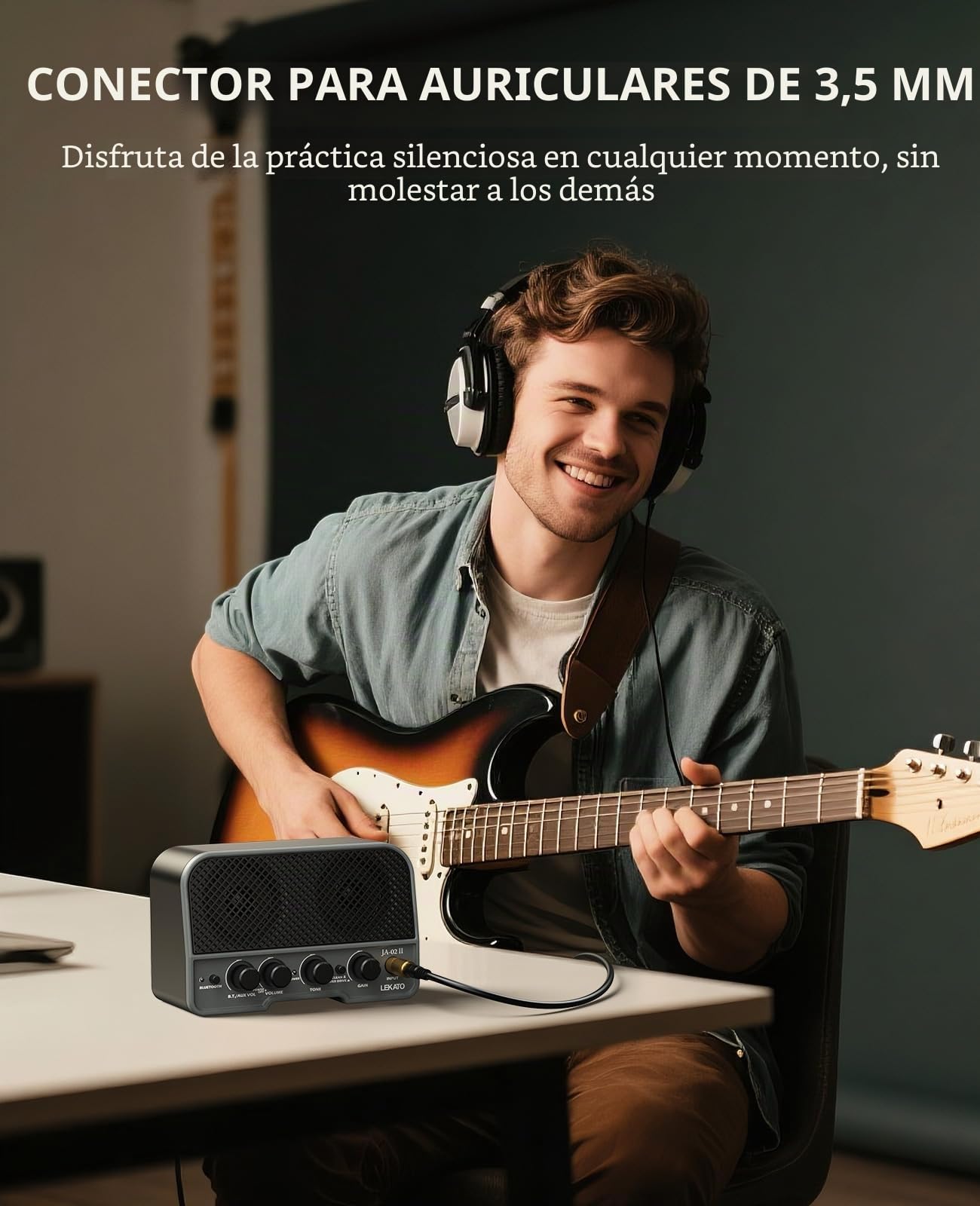 LEKATO Mini Amplificador de Guitarra, Amplificador Recargable inalámbrico de 5 W con Efectos Clean/OVERDRIVER, Amplificador portátil Bluetooth 5.0 Ideal para Practicar/auditar en casa (Negro)