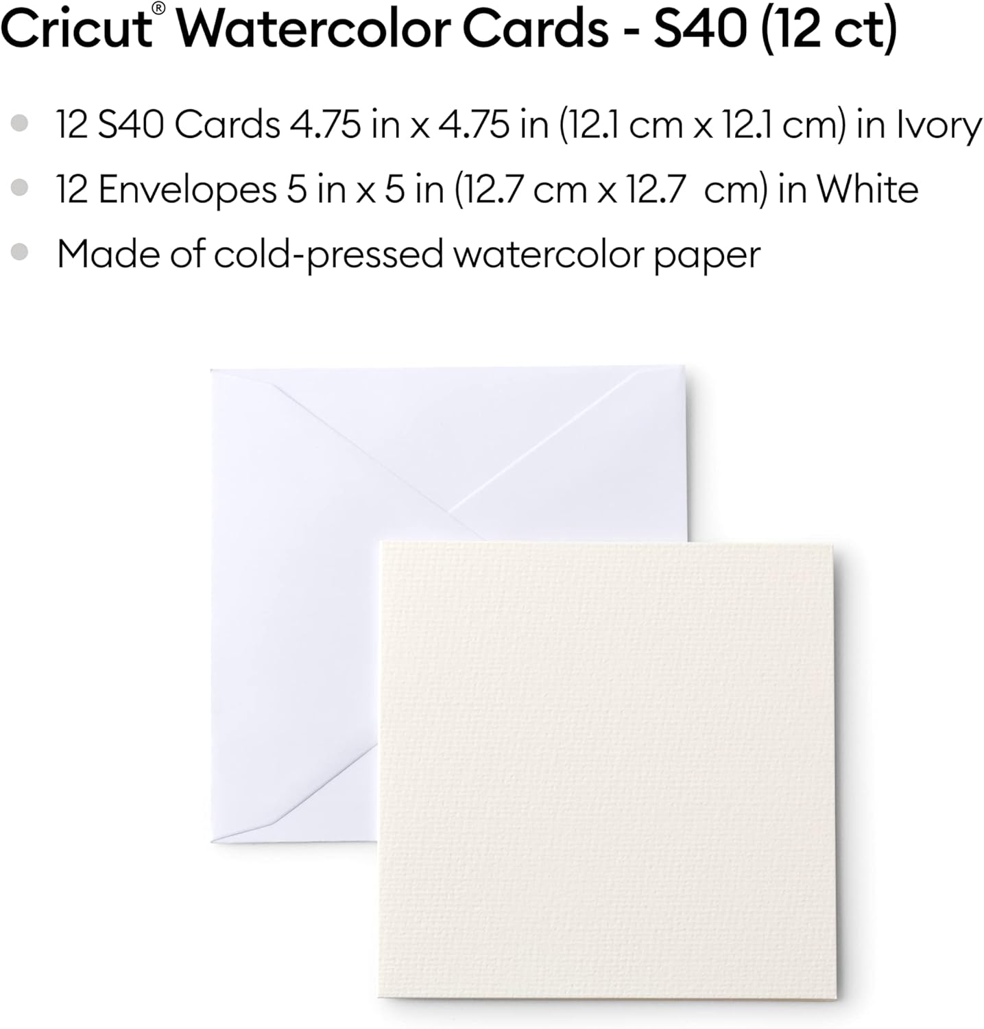 Cricut Cold-Press Watercolor, S40 (12ct) Customizable Blank Greeting Envelopes, Create Personalized Birthday, Thank You Cards & Invites, Compatible Machines, 12 ct, Off- White (Pack of 2)