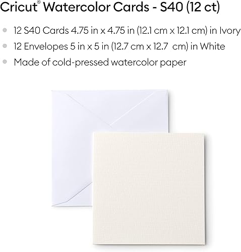 Miniatura 9 de Cricut Tarjetas de acuarela de prensa en frío, S40 (12 unidades) tarjetas de felicitación en blanco personalizables con sobres, crea tarjetas de
