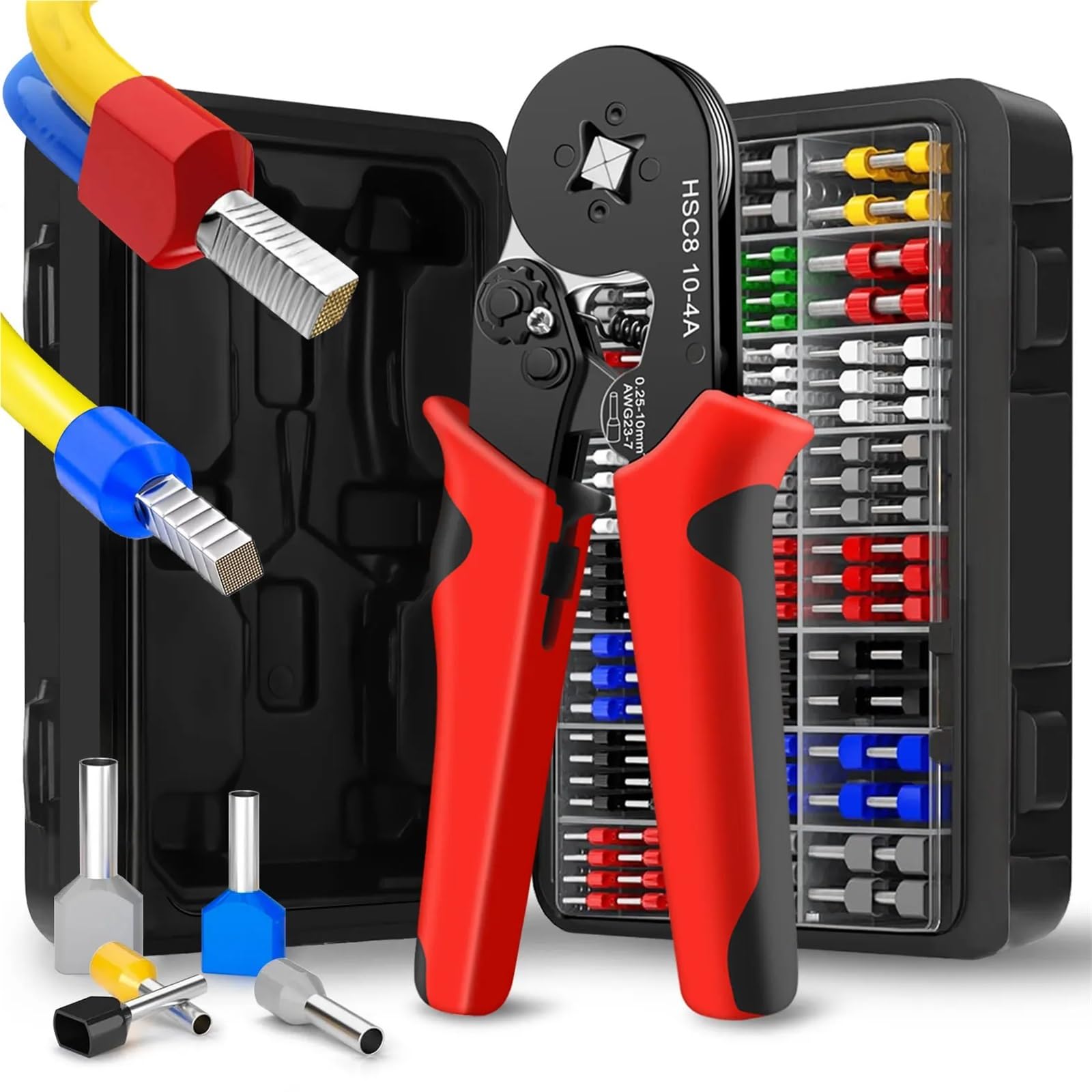 Narzędzia do zaciskania zacisków z tuleją, mini szczypce elektryczne HSC8 10-4 (0,25-10 mm²/AWG 23-7), zacisk do naprawy połączeń kablowych (HSC8 10-4A 1200 PCS)