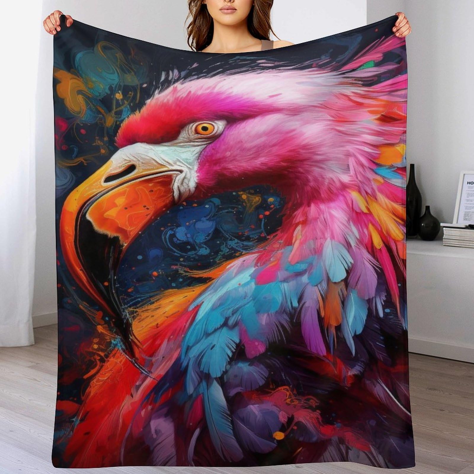 Plaid flamant rose en flannel douce et chaude pour cocooning sur canapé