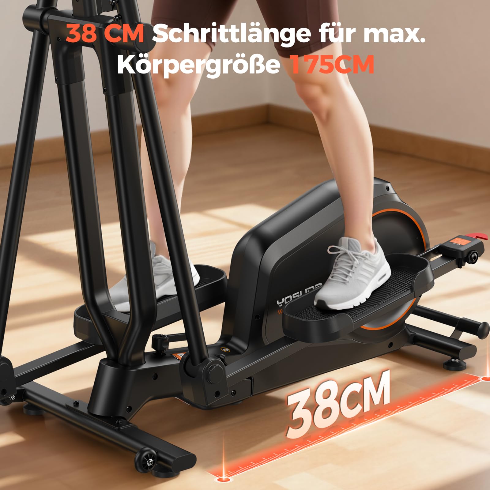 YOSUDA ​​Klappbarer Crosstrainer für Zuhause, Crosstrainer mit 16 Widerstandsstufen, Ultraleiser für Cardio, LCD-Display & Transportrollen