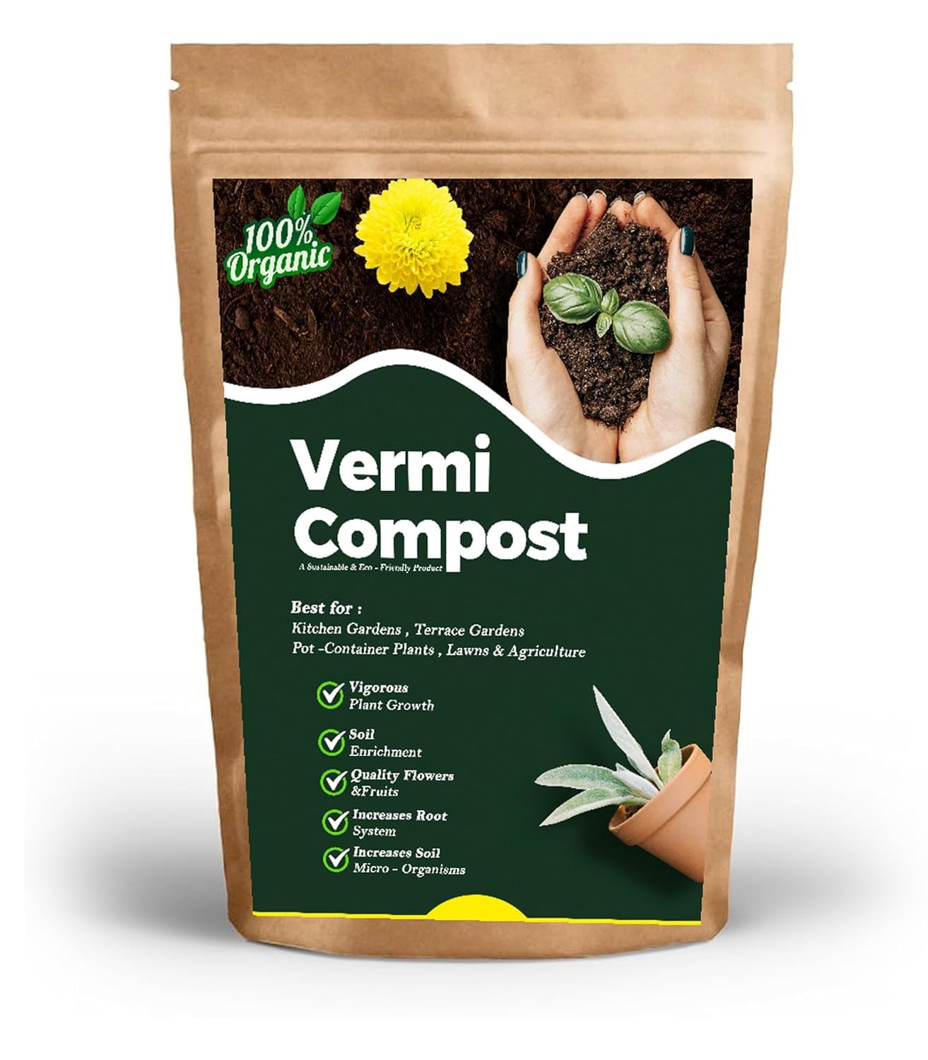 Earthworm Castings Organic Vermi Compost Fertilizer | Excellent for Houseplants Vegetables Flowers | Best Choice Of Organic Growers for outdoor and indoor plants| Agrocentre (1 Kg)