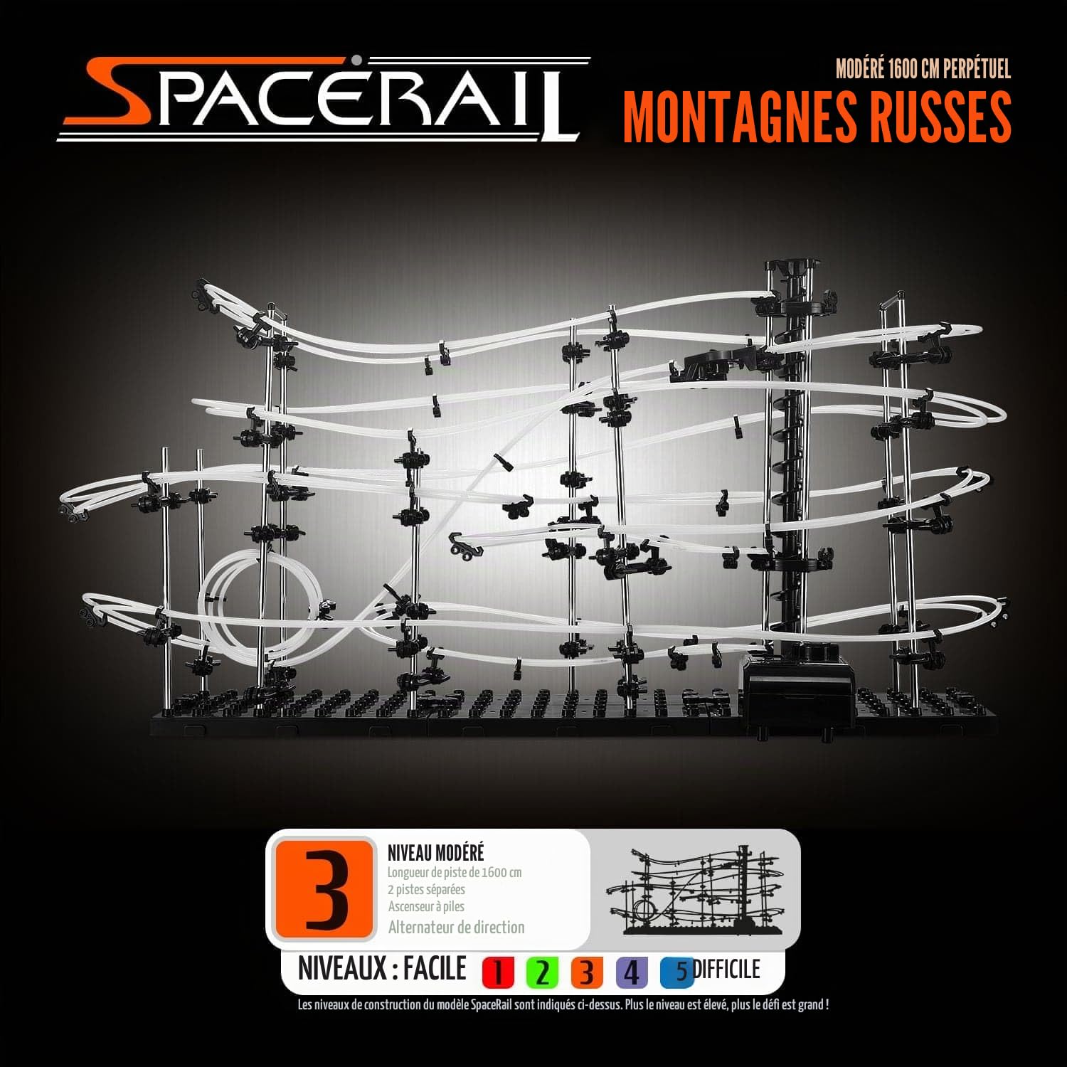 CKB LTD SpaceRail Niveau 3 Montagnes Russes perpétuelles Rollercoaster, Course de Montagnes Russes en marbre Gadget Kit de Construction de Piste de marbre Bricolage