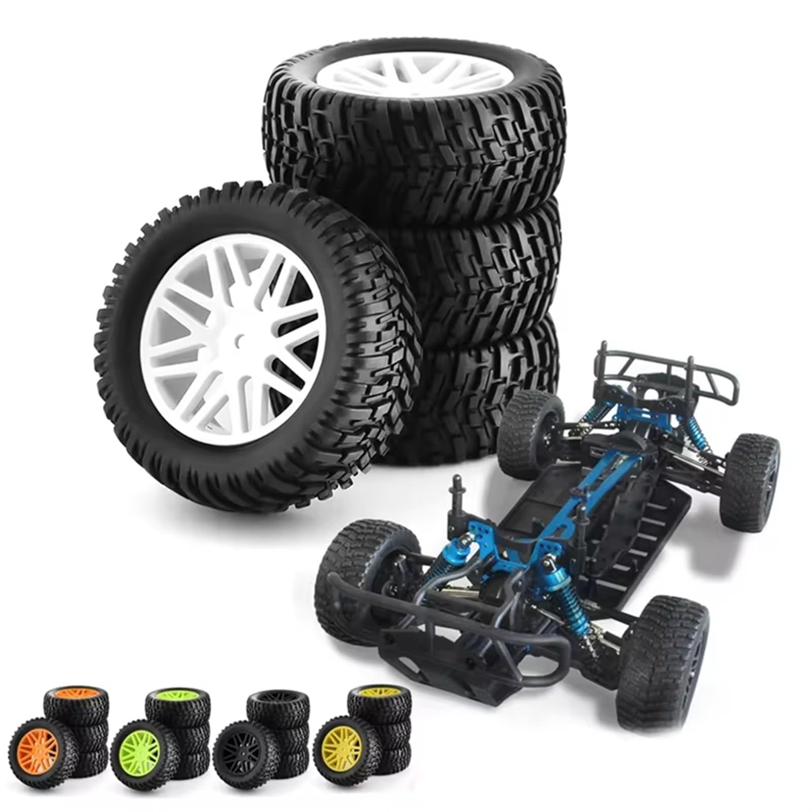 Rc Tire Jante pour HSP 15502 94107 94170 94155 94177 pour Voiture pour HPI RC 4 Pièces 96Mm 1/10 Pneus De Camion De Course Courte Roue De Pneu 12Mm Hex(Green)
