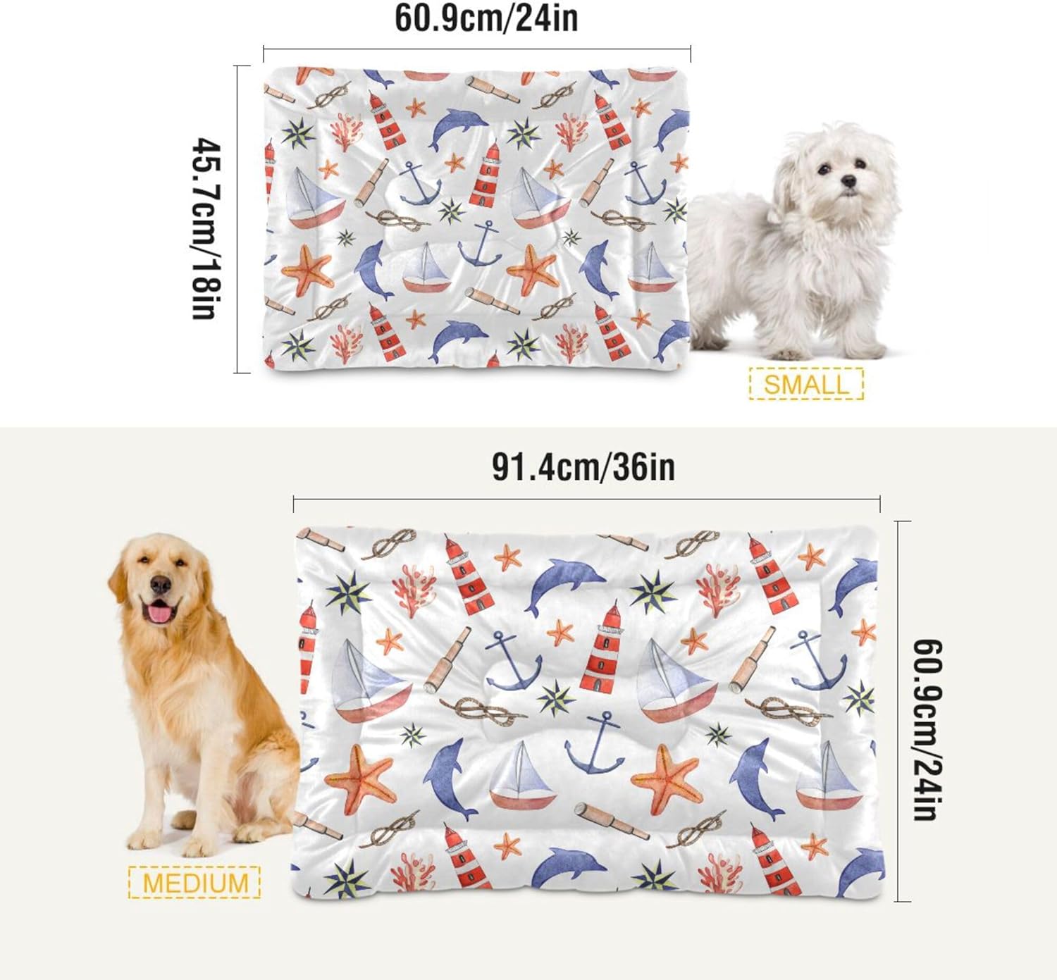 review xigua Sea Nautical Pattern Dog Bed Cat Bed Washable Comfortable Pet Bed Ultra Soft Non-Slip Calming Kennel Pad for Small Medium Large Dogs Cats,18 x 24 Inch