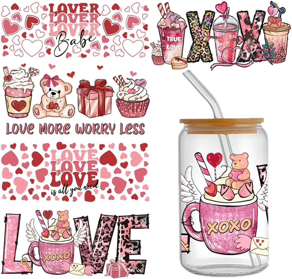 Valentine's Day UV DTF Cup Wrap Transfer Stickers for Glass