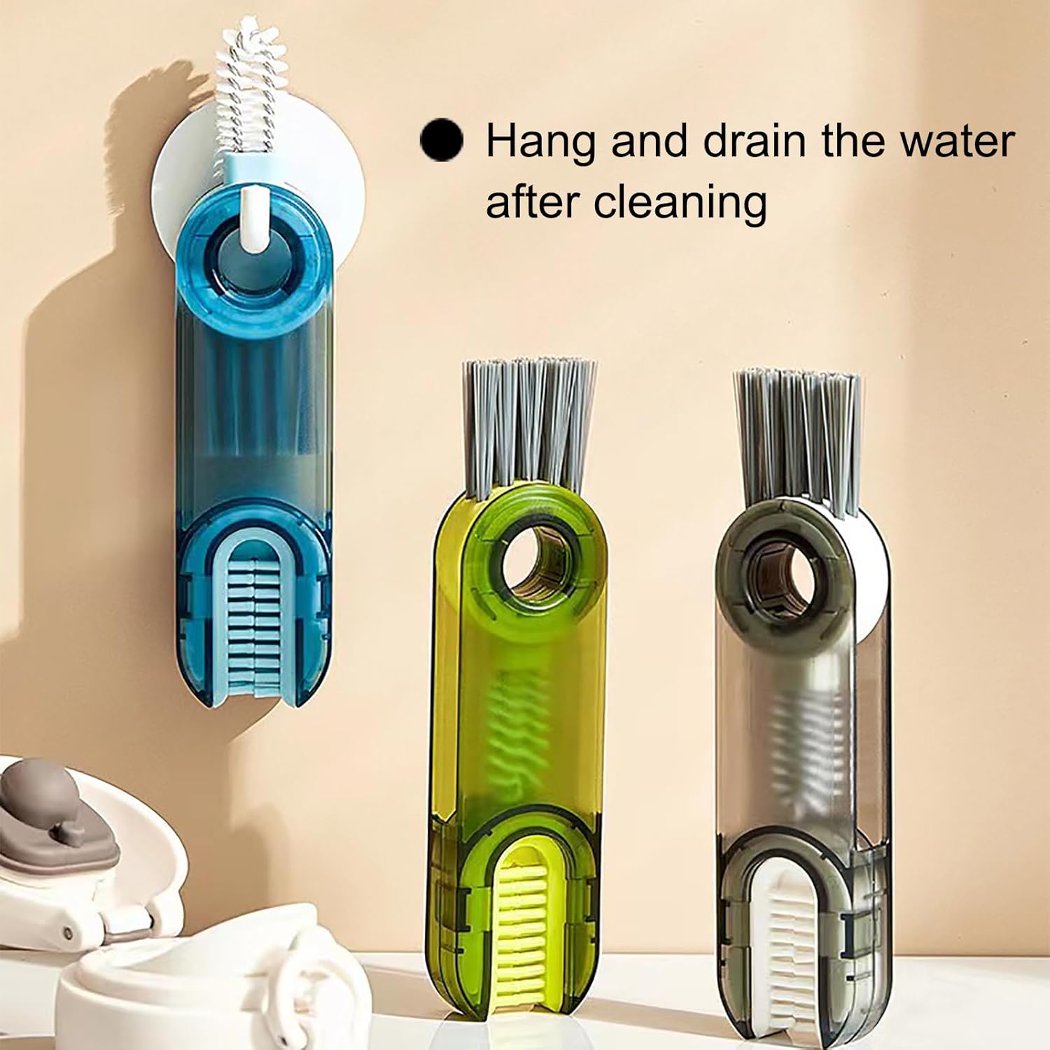 3-Piece Blue Multifunctional Silicone Cup Cleaning Brush Set