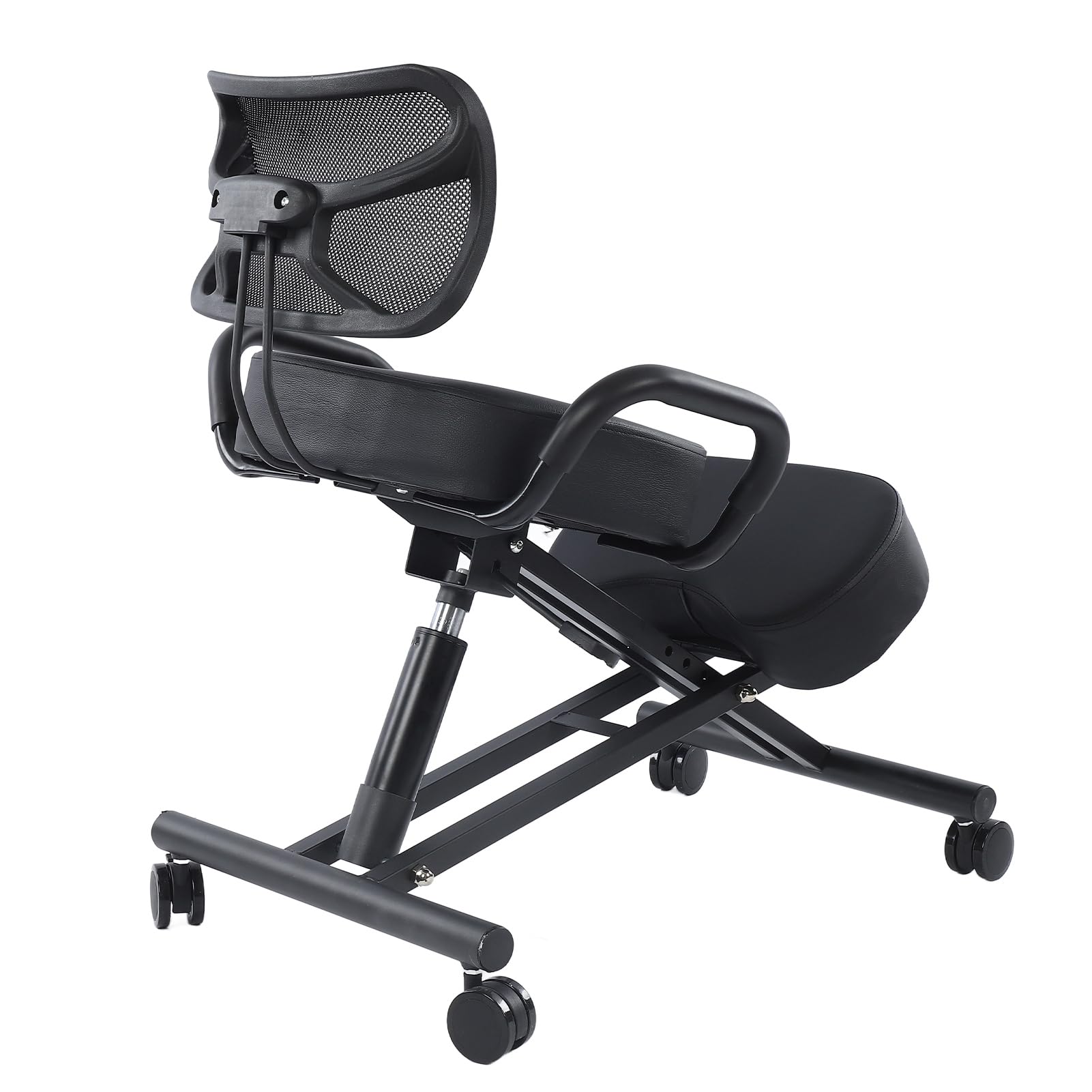Silla Ergonómica de Rodillas con Respaldo de Malla, Ajustable, Transpirable, Cojín de Cuero, para Alineación de la Columna