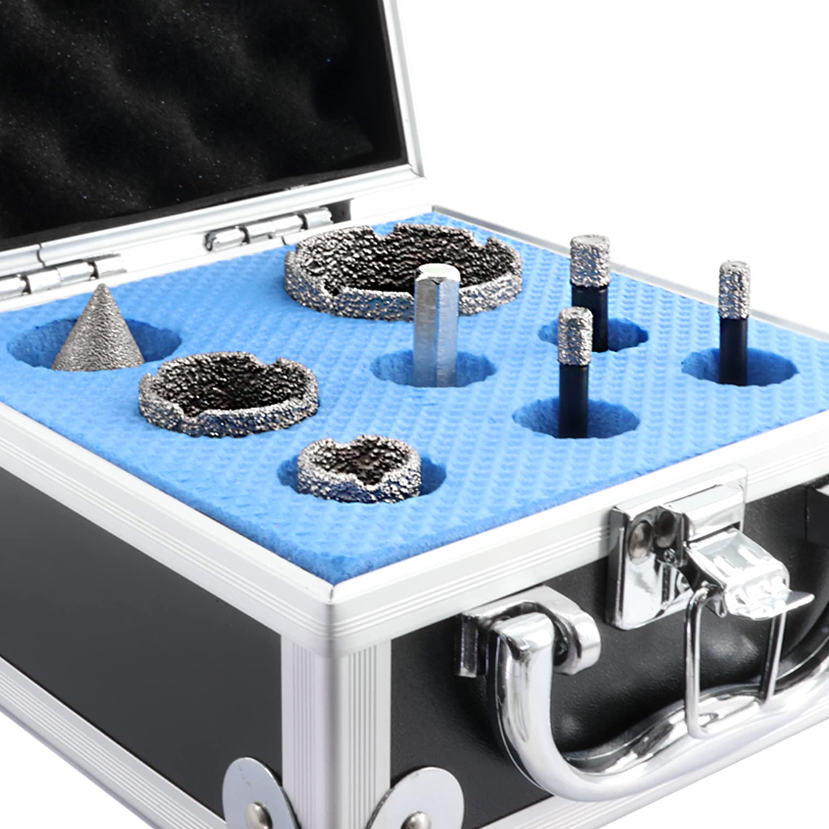 DT-DIATOOL Foret Diamant Carrelage Kit 8 pièces - 6/6/8/20/32/50mm Scie Cloche Diamantée +35mm Mèches Chanfrein Biseautées+Adaptateur pour Porcelaine Carrelage Marbre Granit