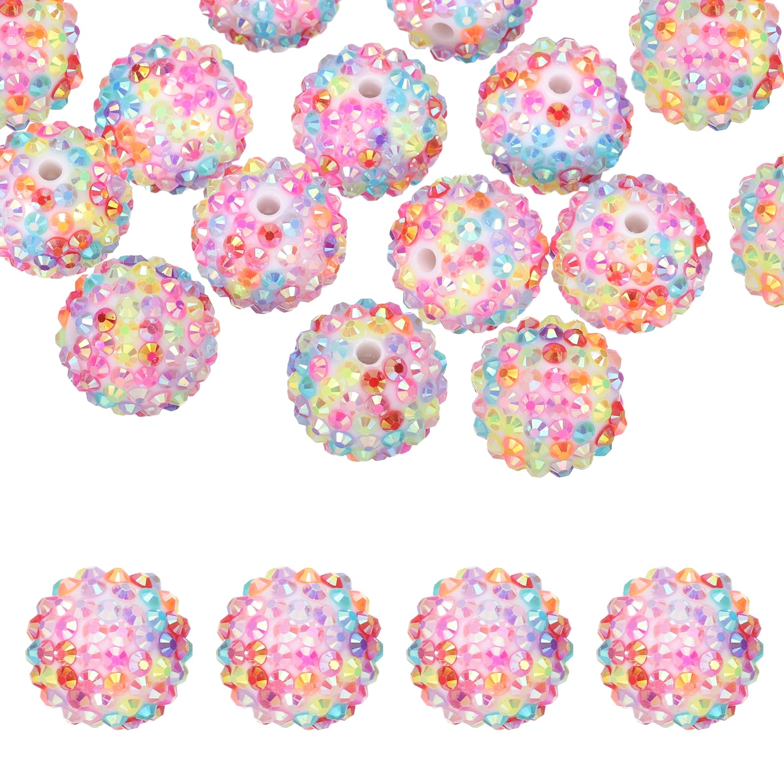 PATIKIL 20mm Resin Rhinestone Beads for Beadable Pen, 10 Pack Ball Disco Sparkly Chunk Round Bubblegum Beads for Beadable Keychain Jewelry Making DIY Craft, Rainbow Color — image 1