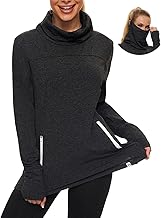 Soneven Women's Running Fleece Sweatshirts Cowl Neck Pullover Long sleeve Shirt with Thumb Holes and Neck Gaiter Face Mask