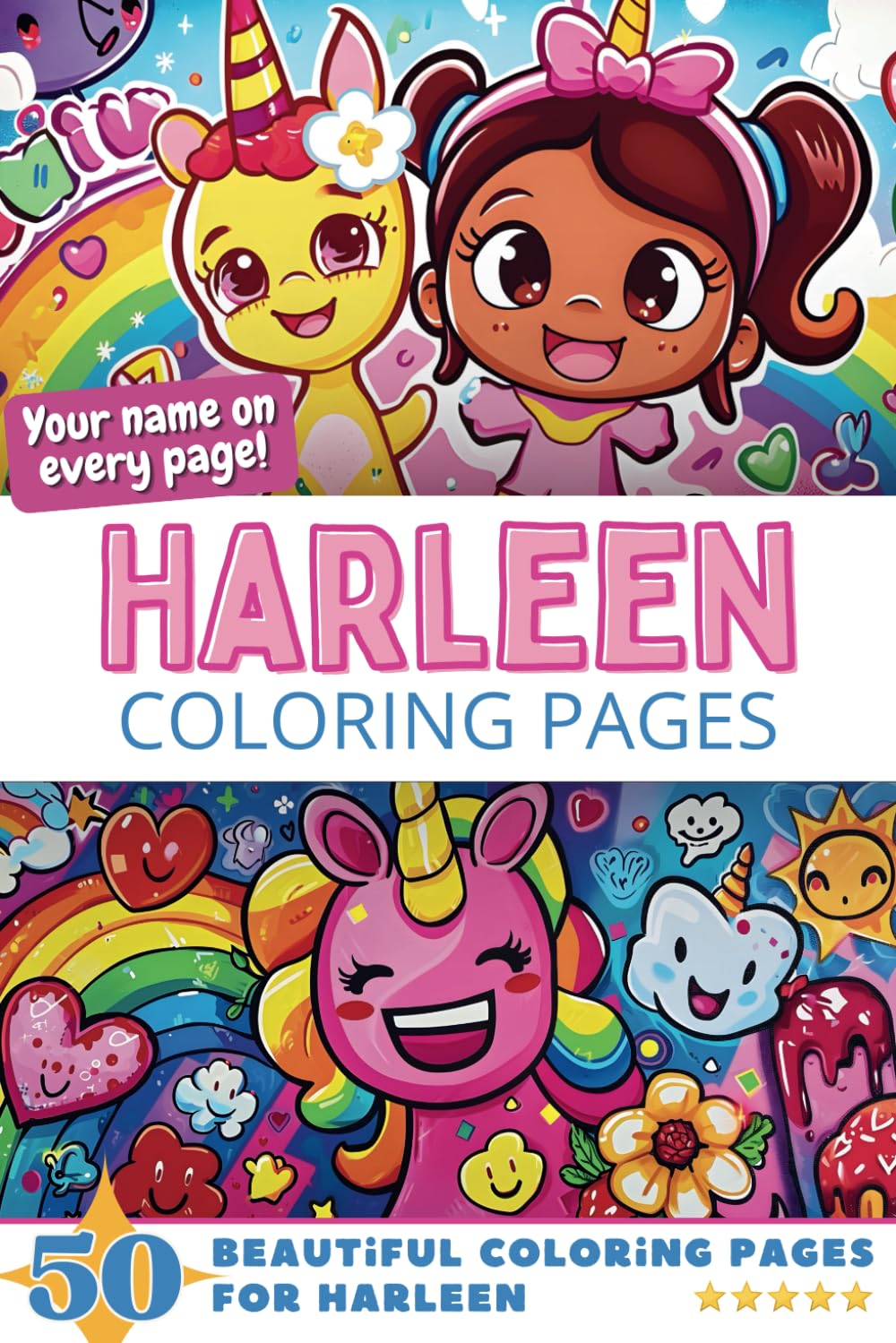 Harleen Coloring Pages: Wow-Effect! Your name on every page - Harleen coloring book - 6x9" - 50x Harleen coloring page - Fantastic Gift