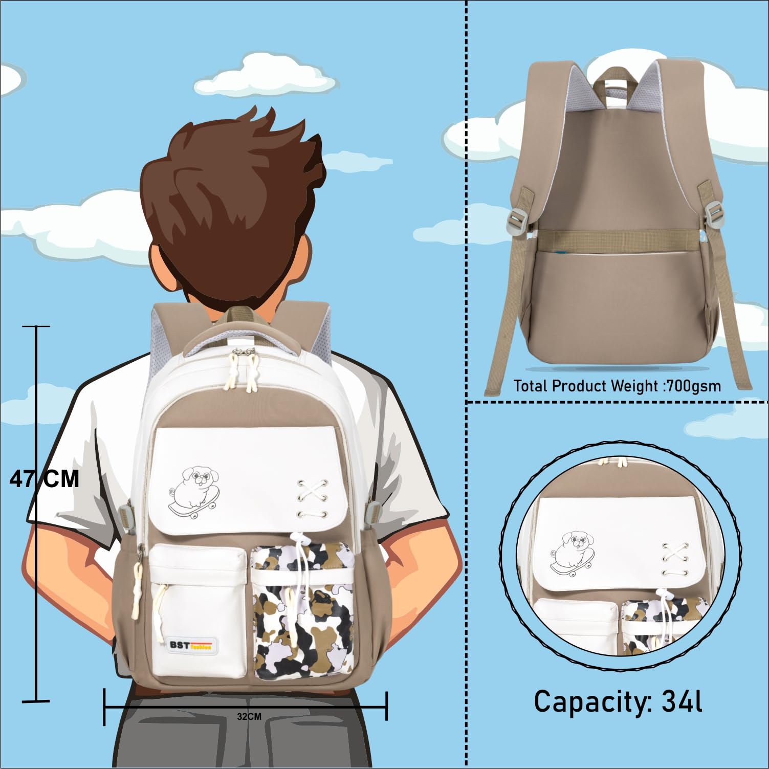 Tinytot 34 Litre Korean Style School Bag Water-Resistant Laptop & Travel Backpack - Unisex Large 19 Inches Multipurpose Student Backpack for Boys & Girls, Men & Women; Black 2