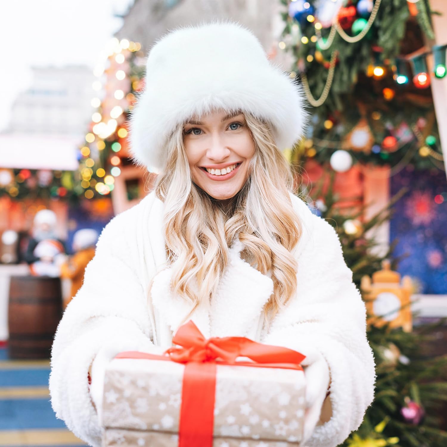 Peicees Winter Bucket Hat for Women Fur Russian Ushanka Ladies Fluffy Snow Hat Fuzzy Fisherman Cap Warm Cute - Image 3