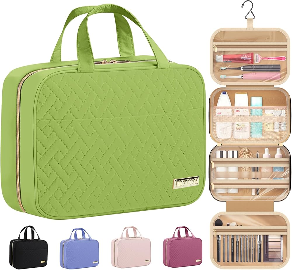 HOTOR Travel Toiletry Bag - Hanging Toiletry Bag for Women & Men, Makeup Bag/Big Comparment, Waterproof for Travel Accessories, Travel Essentials, Medium, Avocado Green
