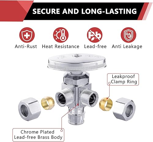 Miniatura 5 de EFIELD Válvula de tope de ángulo de salida dual multivuelta, expansión de 12" F1960 Pex-A entrada de tubo x (38 pulgadas x 38 pulgadas) salida de