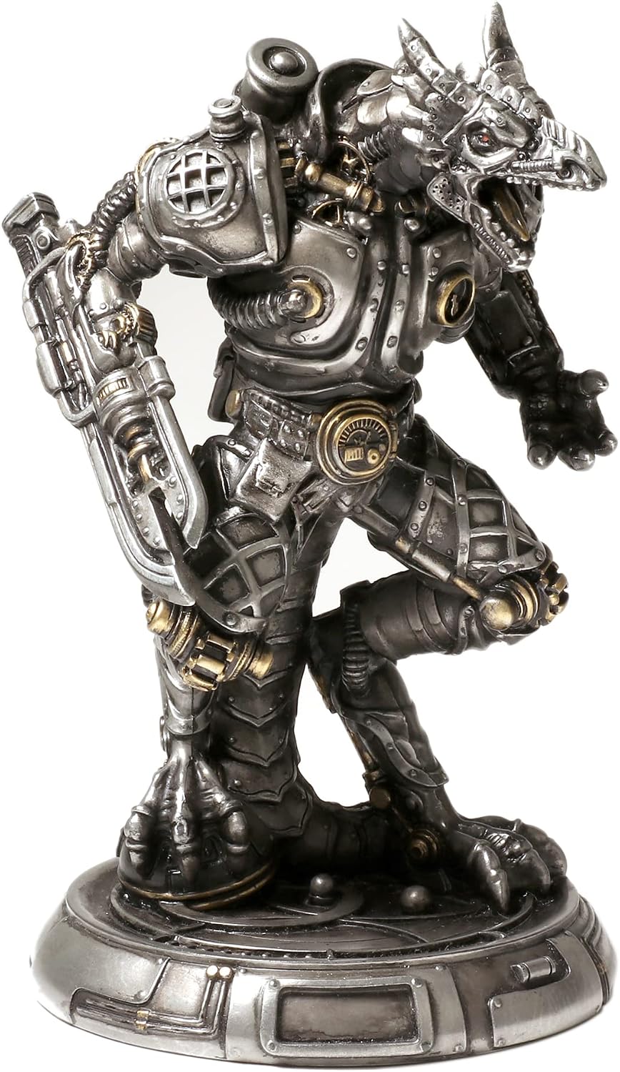 Steampunk Mechanoid Dragon Warrior Cold Cast Resin Metallic Finish Statue image 3