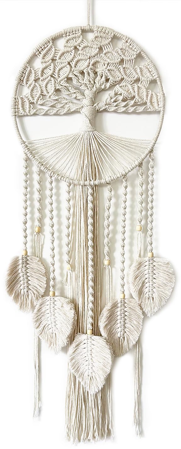 Large Tree of Life Dream Catchers, Macrame Wall Hanging Boho Handmade Woven Dream Catcher Macrame Wall Decor Art for Adults Boys Girls Bedroom Wedding Party Decor, Festival Blessing Gift?Light Beige?