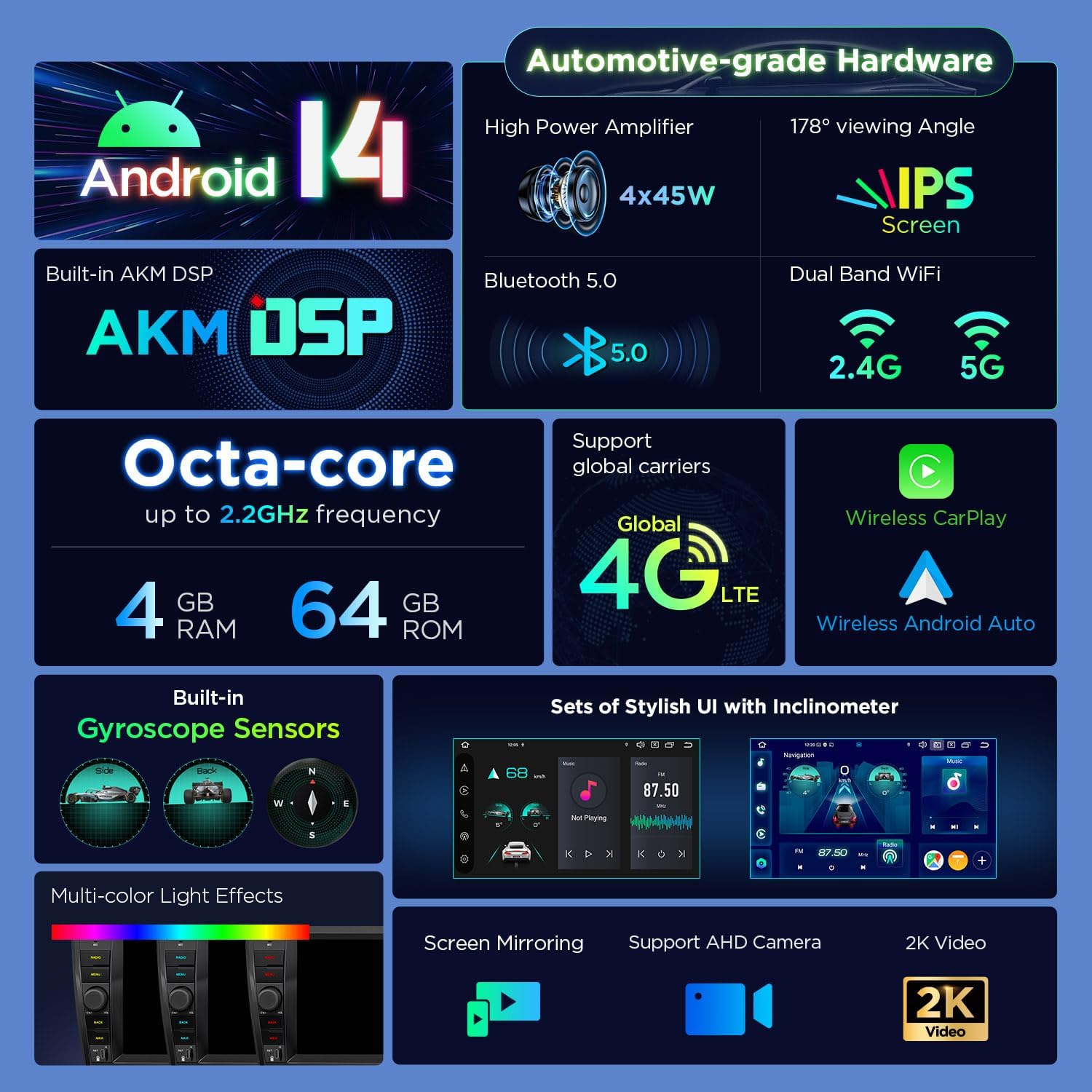 XTRONS Android 14 Car Stereo for Toyota Tundra 2007-2013 Toyota Sequoia 2008-2017, 9 Inch IPS Touch Screen Head Unit GPS Navigation Bluetooth Built-in DSP Support CarPlay Android Auto 4G LTE (4+64G)