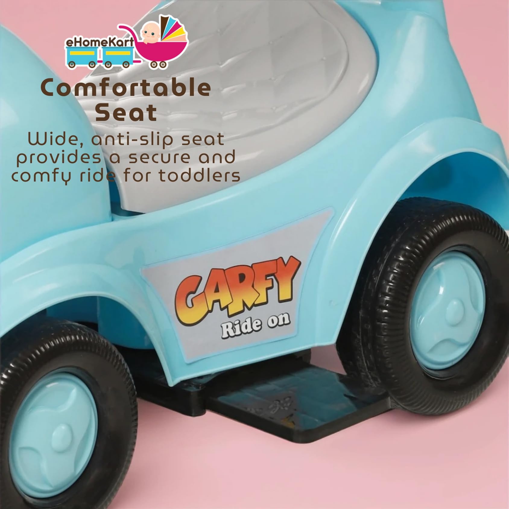 Fun Ride Ride On Push Car, Gaffy 3 in 1 Rider with Removable Parental Handle - Musical Push Car with Utility Storage Toy Box - Armrest Guardrails for Safety, Indoor/Outdoor Toy, Blue, Kid 4