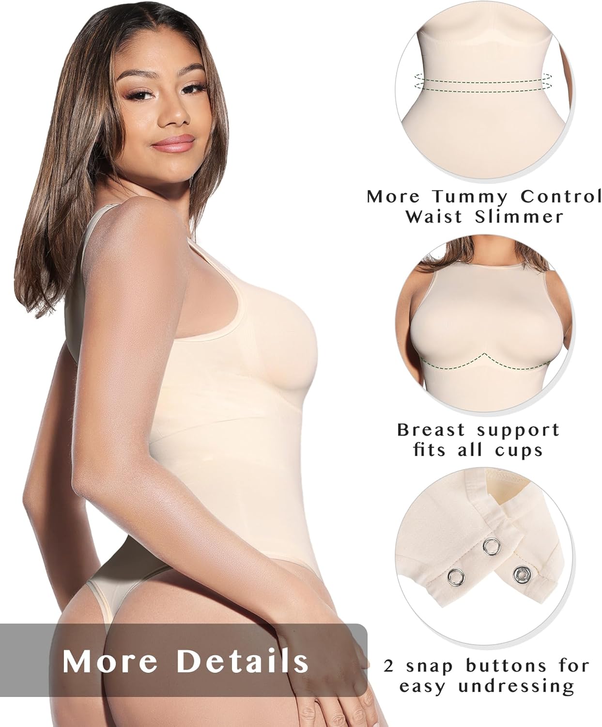 FeelinGirl Bodysuits Shapewear for Women Tummy Control Thong Body Shapers Seamless High Neck Racerback Tank Tops with Snap - Image 3