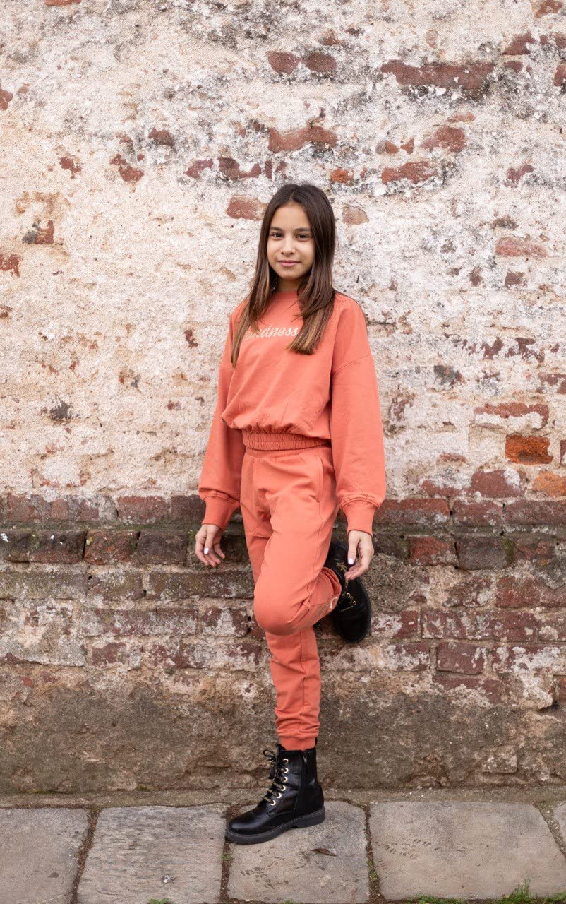 IDO Completo invernale per ragazza 16 anni - 170 cm felpa cropped color mattone e pantalone tuta abbinato