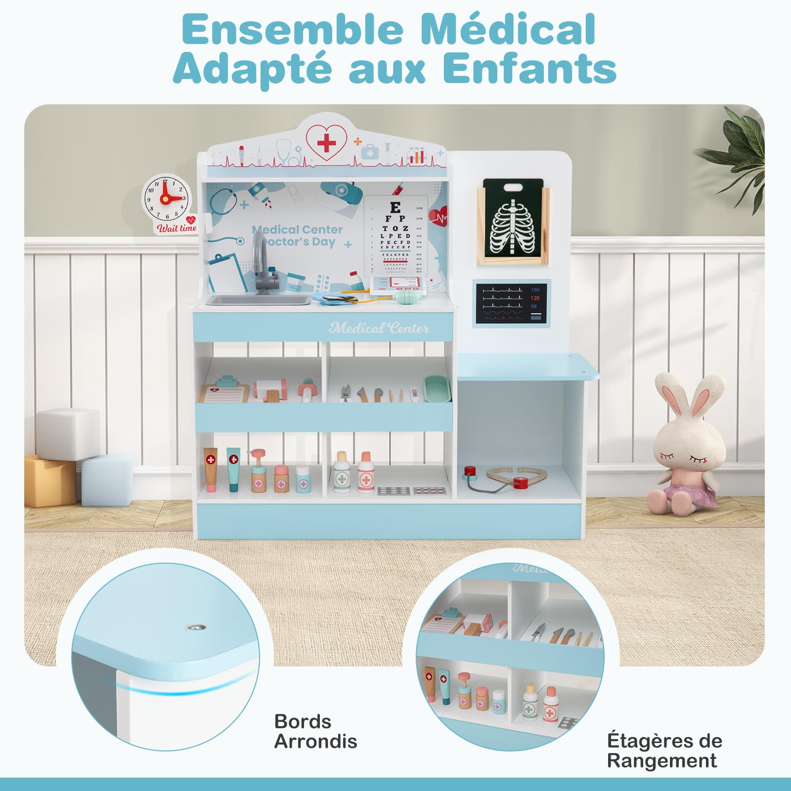 Montessori Jouet Centre Médical en Bois avec Tableau Balance Jouet Vétérinaire avec 24 Accessoires Médicaux pour 3+ Ans Blanc Montessori Jouet Centre Médical en Bois avec Tableau Balance Jouet Vétérinaire avec 24 Accessoires Médicaux pour 3+ Ans Blanc