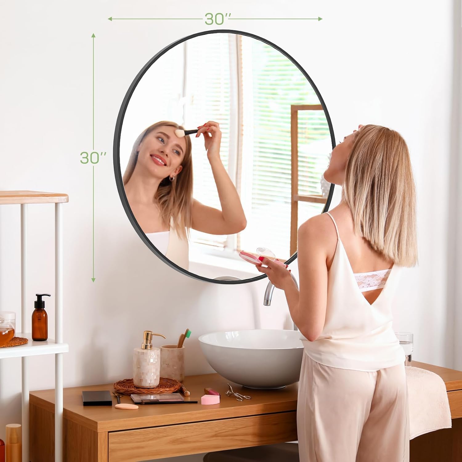 30 Inch Round Mirror, Aluminum Alloy Frame Wall Mounted Vanity Mirrors for Bathroom, Entryway, Living Room, Bedroom, Black