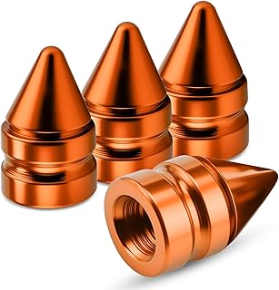 4PCS Car Tire Valve Caps, Tire Stem Caps, Universal Aluminum Alloy Tire Trim Accessories, Auto Accessories Spike Shape Dustproof Wheel Valve Stem Cover for SUV Truck Motorcycle (Orange)