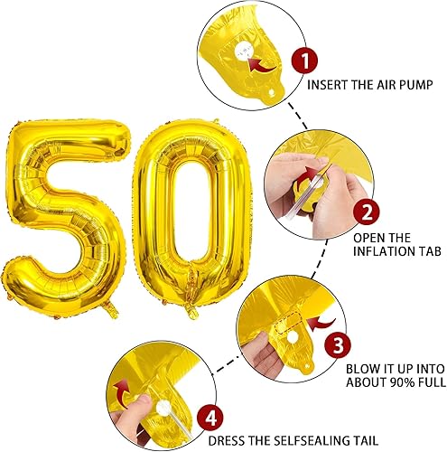 Miniatura 3 de Globo dorado con el número 50 de 40 pulgadas, globos grandes de Mylar para hombres de 50 años, decoraciones de fiesta de cumpleaños, bodas,