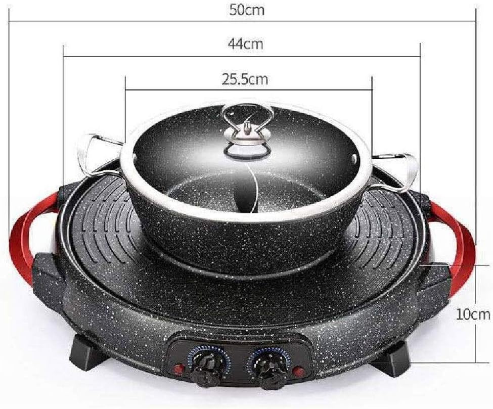 Electric Grill with Hot Pot, Non-stick Coating Surface, with Glass Lid Round