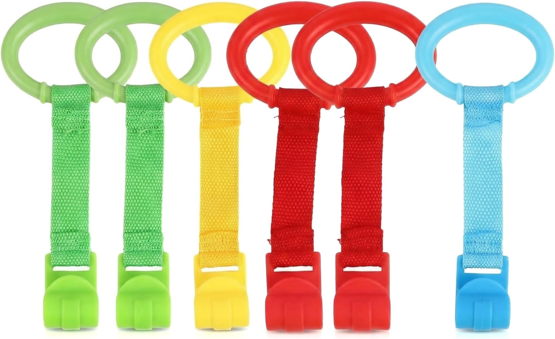 6 Pack Safety Assist Rings for Playpen & Crib - Mixed Color Bed Hooks for Standing Support & Mobility Aid (Random Colors)