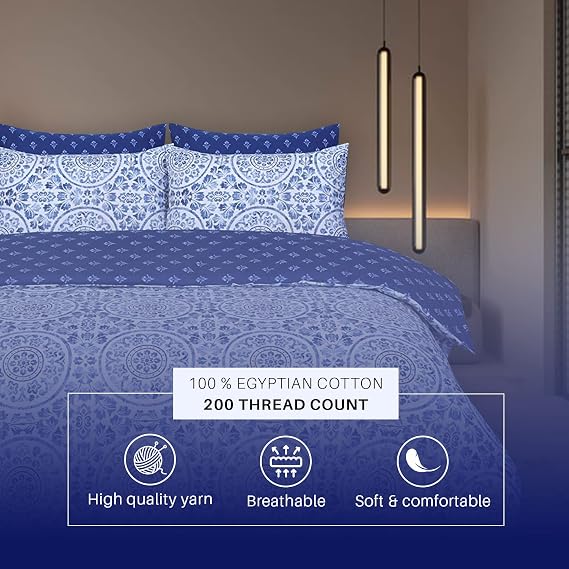 DTEX HOMES Double Duvet Set 100% Pure Cotton Reversible Printed Hotel Quality Duvet Cover Ultra Soft Easy Care double bedding Set Super Soft and Luxury Duvet Cover Sets (Greek Blue-Double)