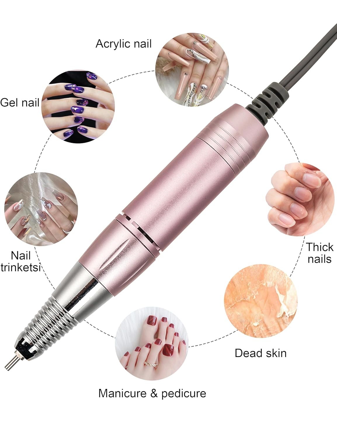 Electric Nail Drill Pen Machine Nail Drill Handle Handpiece Adjustable 3000RPM Metal Electric Nail File Handle Polishing Manicure Pedicure Accessories for Salon