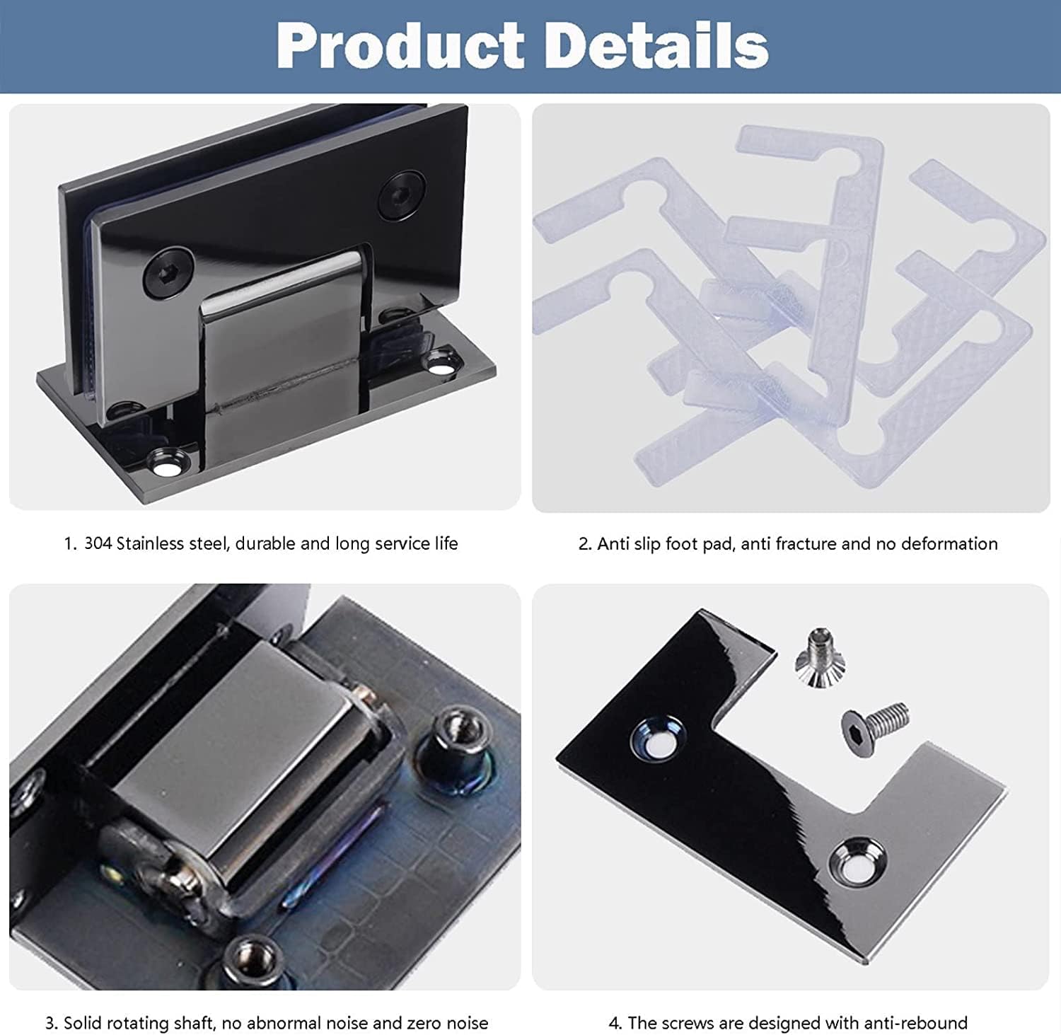 Glass Door Hinge,Pivot Hinge,2 Pack 304 Stainless Steel s, Black Titanium90° Single Edge Bathroom Glass Clamp, 8-12mm Frameless Shower Door Hinges