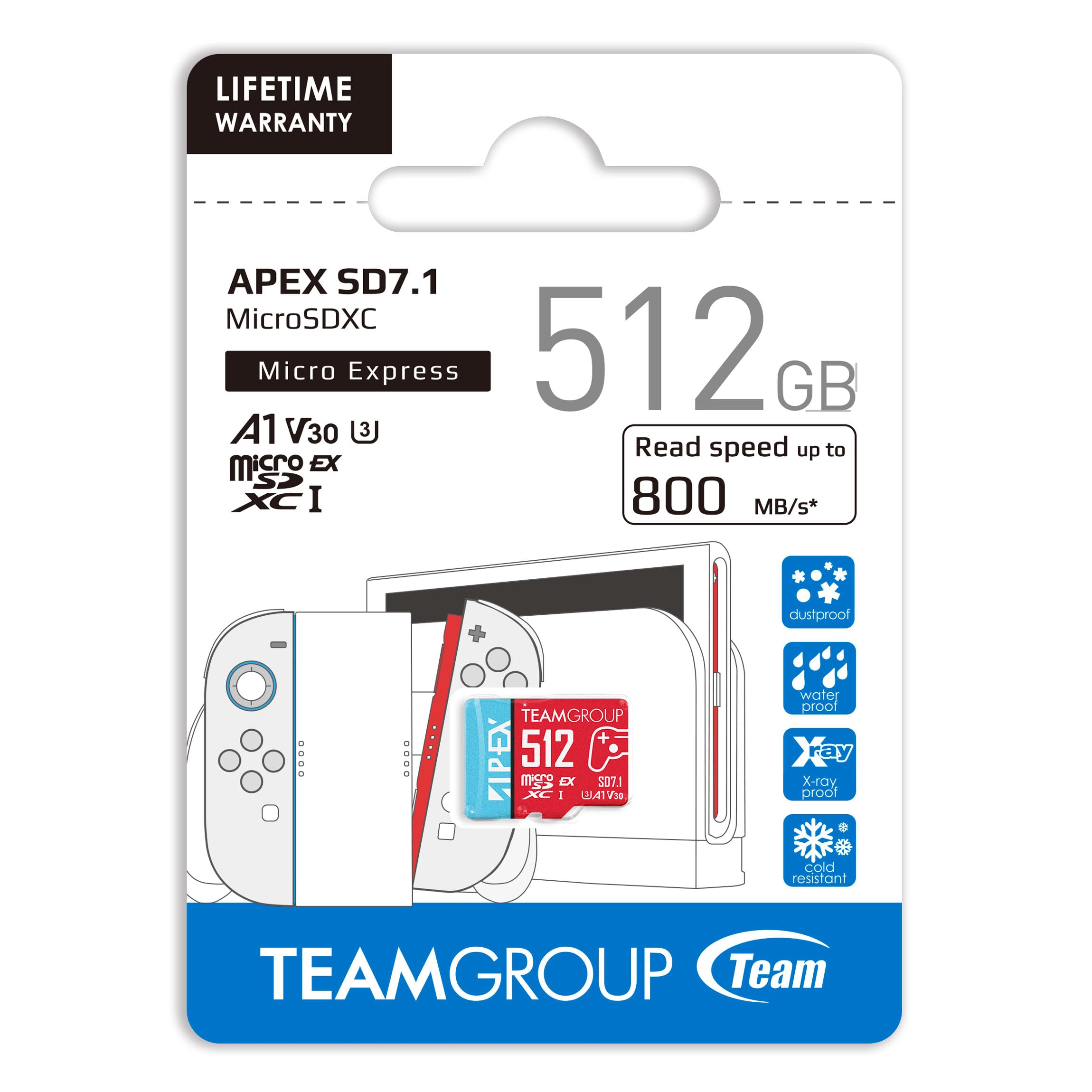 TEAMGROUP Apex - Tarjeta microSD Express de 512 GB, Tarjeta de Memoria microSDXC U3 A1 V30 R/W hasta 800/700 MB/s, Compatible con Nintendo Switch2, Compatible con UHS-I, con Adaptador