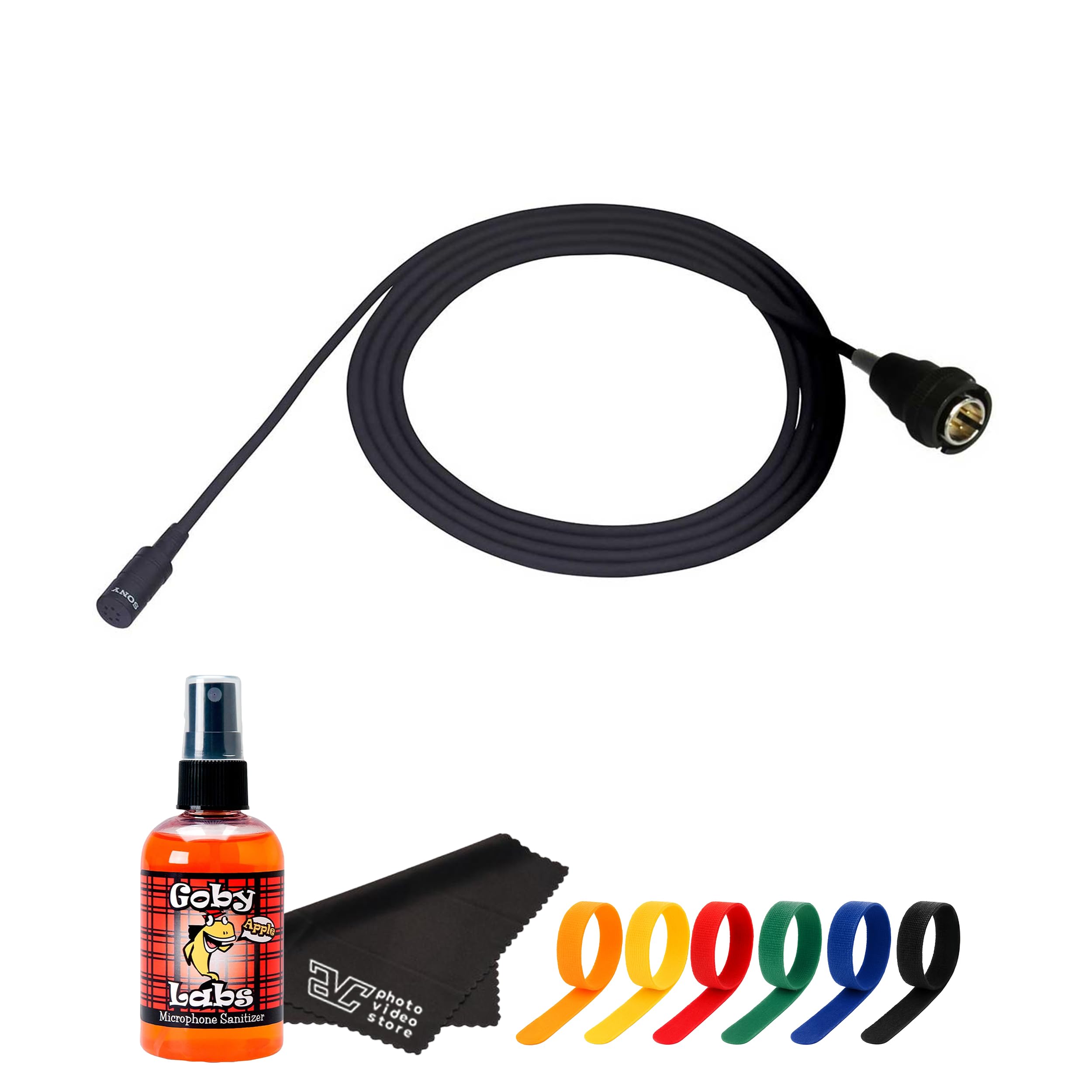 Sony ECM-77 Miniature Omnidirectional Lavalier Microphone with 4-Pin Hirose Connector – Pro Lapel Mic for Presentations, Interviews & Film Production + Cable Ties + Microfiber Cloth + Mic Cleaner