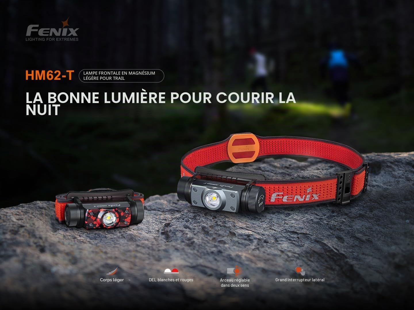 fenix HM62-T Magma Lampe frontale légère pour trail, course à pied, plein air, travail et professionnel | 1200 lumens | 150 m | 280 heures max | bandeau sport | batterie rechargeable 3400 mAh | mode