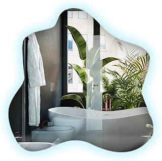 Dekorativer Spiegel 48,3x47,9 cm Beleuchtung LED Wellenförmig Für Badezimmer Flur Schlafzimmer Skandinavischer Stil Kaltes Licht Organisches Design Rahmenlos Lichtspiegel mit Montagematerial