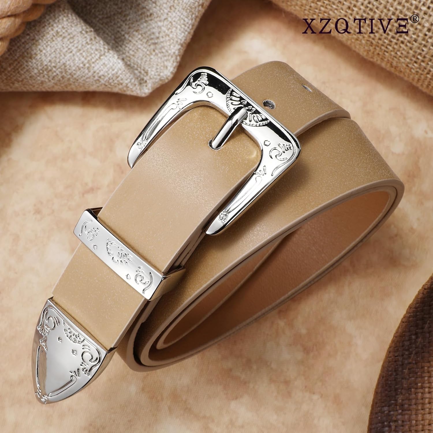 XZQTIVE Women Western Belt For Cowgirl Cowboy Suede Belt For Pants Jeans Vintage Leather Belts With Silver Carved Buckle - Image 4